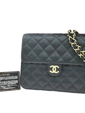 CHANEL CC Logo Mini Matelasse Chain Shoulder Bag Satin BK GHW Vintage